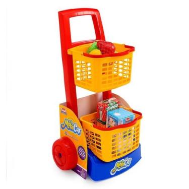 Imagem de Carrinho de Compras Infantil Educativo Cestos Removíveis Acessórios Al