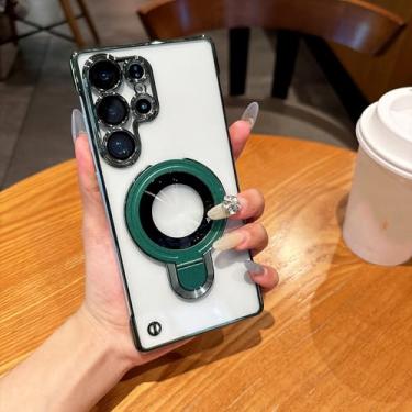 Imagem de Suporte magnético sem moldura para PC, capa transparente para celular Samsung Galaxy S25 Ultra, S24 Plus, S23, S22, capa traseira de acrílico (para Samsung S24Ultra/verde escuro)