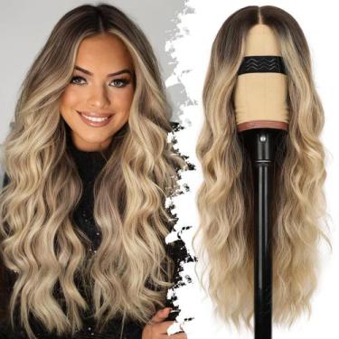 Imagem de Peruca Eawwii Ombre Blonde Long Wavy 66cm sintética para mulheres