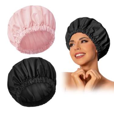 Imagem de Touca de banho reutilizável Edoneery Waterproof para mulheres rosa e p