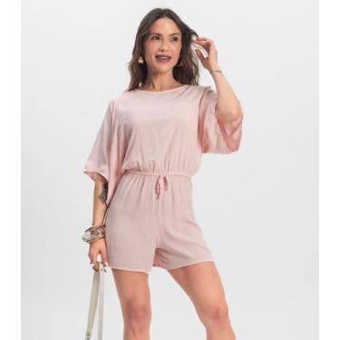 Imagem de Macaquinho Feminino Viscose Infinita Cor Rosa, P, Rosa