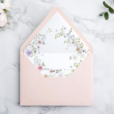 Imagem de Envelopes PONATIA A7 Euro Flap Blush Pink com forro de flores, 50 unid