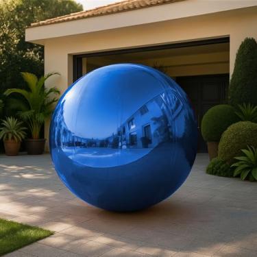 Imagem de VEBESYET Bola espelhada inflável azul de 0,6 m bolas brilhantes grandes reutilizáveis grande balão de decoração de Natal balão de bolha de discoteca de PVC com bomba elétrica para festa, casamento