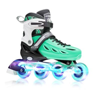 Imagem de METROLLER Patins em linha para meninas e meninos, mulheres, homens, 4 tamanhos, patins em linha ajustáveis com rodas iluminadas, patins iluminadores para iniciantes para crianças e jovens adultos.