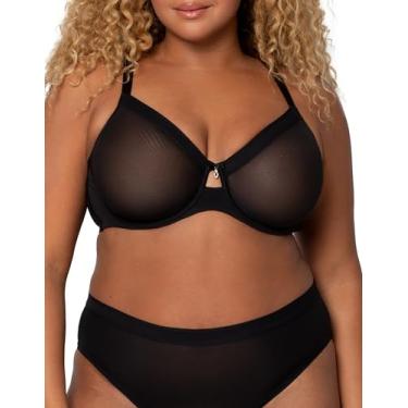 Imagem de Curvy Couture Malha transparente feminina, cobertura total sem forro, suporte sexy plus size, Hue preto, 40DD