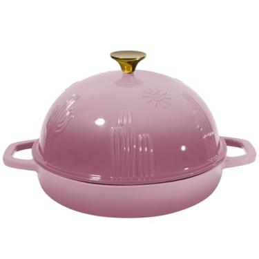 Imagem de Flavehc Forno de pão de ferro fundido forno holandês com tampa cloche para assar pão baga rosa esmaltado forno de pão de ferro fundido com tampa de cúpula para massa fermentada 5 qt