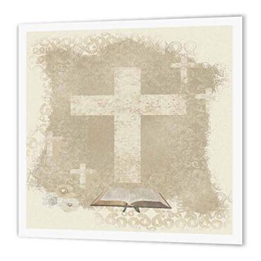 Imagem de 3dRose Cruzes com Bíblia Aberta, Sépia - Ferro sobre transferência de calor, 15,2 x 15,2 cm, para material branco (ht_180922_2)