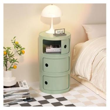 Imagem de Mesa de centro de design simples com 3 gavetas mesa de cabeceira moderna, mesa de cabeceira redonda armário de armazenamento para quarto, mesa de cabeceira com gavetas, mesa de canto com armazenamento