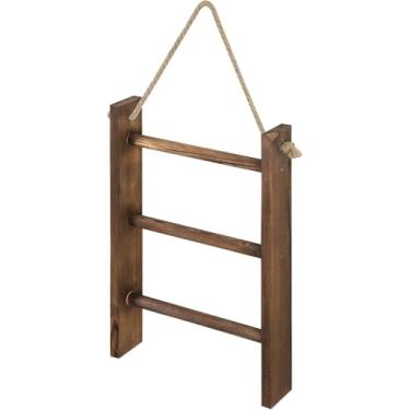 Imagem de Escada rústica de madeira vintage para banheiro, toalheiro montado na parede com corda de cabide para banheiro e sala de estar