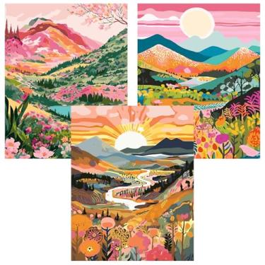Imagem de Ekuxom Kit de pintura por números de 3 peças para adultos - kit de pintura de flores de montanha DIY por números - Tintas acrílicas para presente de decoração de casa 40 x 50 cm (sem moldura)