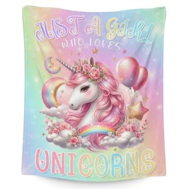Imagem de Cobertor de unicórnio, 101 x 127 cm, cobertores leves e macios para meninas - rosa fofo para sofá