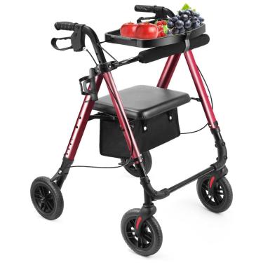 Imagem de Andador Rollator Ambliss com Bandeja de Assento, Suporta até 136 kg, Rodas de 20 cm, Altura Ajustável, Dobrável - Ideal para Idosos