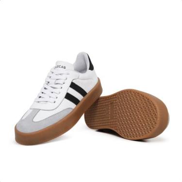 Imagem de Tênis Feminino em Couro Linha Ganza Casual Lecas, Branco, Preto, 36