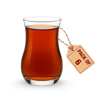 Imagem de Conjunto de 6 copos de chá turco, design de cintura fina, sola grossa para reter o calor, 120 ml, xícaras de chá turcas autênticas, duráveis e laváveis na lava-louças