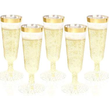 Imagem de WDF Taças de champanhe, pacote com 36, plástico dourado - glitter, taças de champanhe descartáveis para festa/casamento/ação de graças, 170 g, livre de BPA