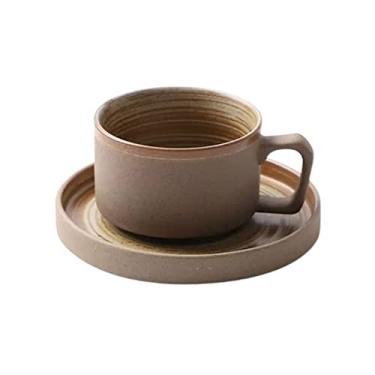 Imagem de Caneca estilo vintage copo de cerâmica caneca de alta qualidade 200 ml conjunto de pratos xícara de café escritório caneca de café (cor: latão)