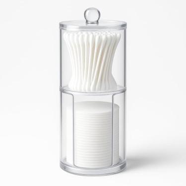 Imagem de Porta Algodão e Cotonete Acrílico Transparente Duplo com Tampa Organizador de Cosméticos Multiuso Premium para Banheiro, Penteadeira, Lavabo e Maquiagem – Compacto, Elegante e Resistente