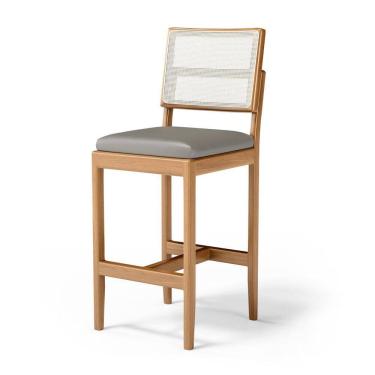 Imagem de Banqueta Milena Madeira Maciça Assento Estofado Encosto De Tela Sintética