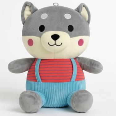 Imagem de Pelúcia Lobo de Jardineira 30cm Aveludado Antialérgico Fofo (CINZA)