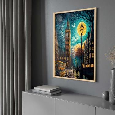 Imagem de Quadro Decorativo com Moldura e Acrilico Cristal Vidro Paisagem Abstrata Vertical Big Ben Sala Quarto Hall