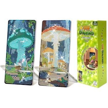 Imagem de NIHO-JIUMA Kits de suporte de telefone Diamond Art, suporte de telefone e espelho de pintura de diamante DIY, presente para adultos/mulheres/adolescentes (cogumelo fluorescente)
