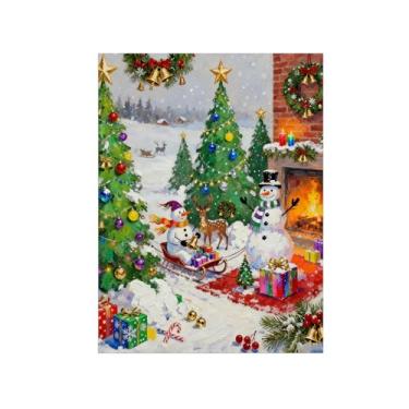 Imagem de Quadro parede Natal-Impressões em tela-Boneco neve árvore festa veados-Pintura decorativa para sala de estar cozinha 60x80cm Sem Moldura