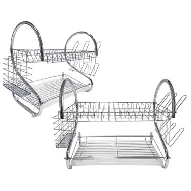 Imagem de Escorredor De Louça Aço Cromado Pratos Talheres Copo Cozinha Duplo