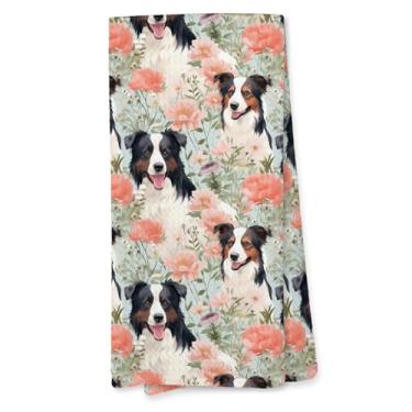 Imagem de Giosve Toalhas de cozinha florais de pastor australiano, presentes de pastor australiano para mulheres, toalhas de mão decorativas para banheiro, mãe de cachorro, presentes de dono, toalha de prato de