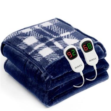 Imagem de JKMAX Cobertor elétrico aquecido King Size - 254 cm x 228 cm cobertor de aquecimento elétrico 10 configuração de calor 5 níveis proteção contra superaquecimento de flanela macia sherpa cobertor