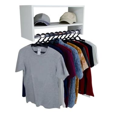 Imagem de Cabideiro Arara de Parede para Roupas 60cm com Nicho Madeira MDF Metal Quarto Closet Loja