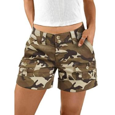 Imagem de Shorts cargo Flamingals Camo para mulheres marrons tamanho GG