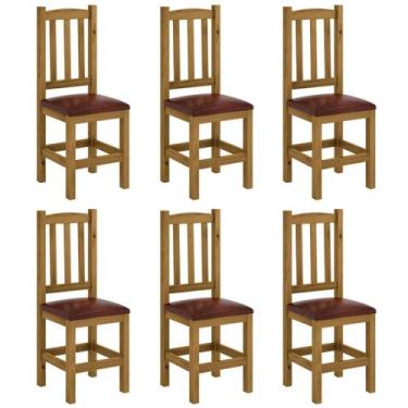 Imagem de Kit 6 Cadeiras Madeira Maciça Estofado material sintético Marrom Diama