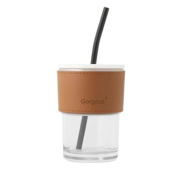 Imagem de Copo De Vidro Com Tampa Hermética 450ml E Canudo Reutilizável – Design Moderno, Antivazamento E Sustentável- Branco