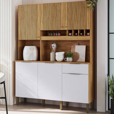 Imagem de Cozinha Compacta Moscato 6 Portas 1 Gaveta 100% Mdf Amêndoa/Branco - Rio Doce