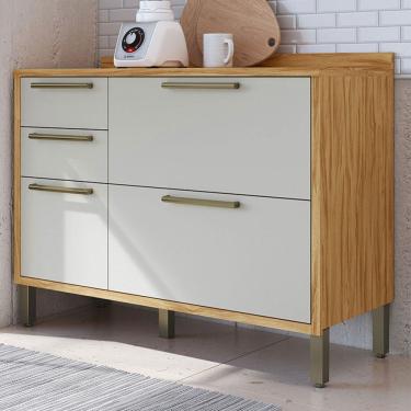 Imagem de Balcão de Cozinha 120 Cm Syrah 2 Portas 3 Gavetas 100% Mdf Amêndoa/Off White - Rio Doce