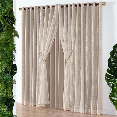 Imagem de Cortina Iris 3 Metros Semi Blackout Sala Quarto para Varão - Bege