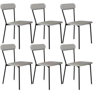 Imagem de Kit 06 Cadeiras Estofada Para Sala de Jantar Liora Preto C01 Courino Off White - Lyam Decor