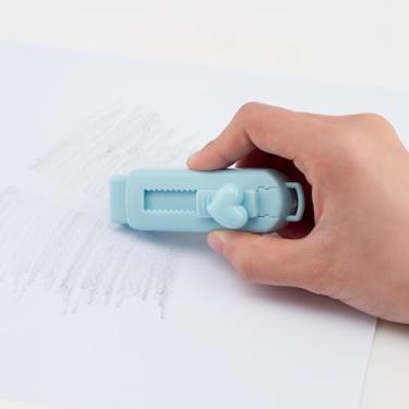 Imagem de Borracha de lápis com manga de plástico, retrátil deslizante, para desenho de escritório escolar (8,4 x 2,5 cm) azul