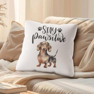 Imagem de Capas de almofada de dachshund 45 x 45 cm, decoração de casa de dachshund, salsicha positiva, cães, doxie, presentes para escritório, quarto, sala de estar, sofá, presente de cachorro Weiner para
