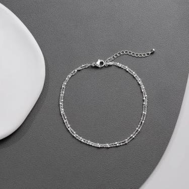 Imagem de Tornozeleiras de ouro e prata para mulheres, tornozeleiras de ouro 14 quilates à prova d'água para presente de joias, Large, Cobre Zircônia cúbica Cobre Banhado a prata Zircônia cúbica, Zircônia