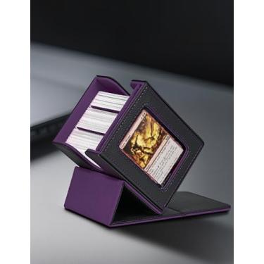 Imagem de Card case for MTG Commander decks, holds over 100 double-sleeved cards and window display cards, magnetic snap design, often fits MTG, PTCG, TCG, CCG, and sports decks(Black&Purple)