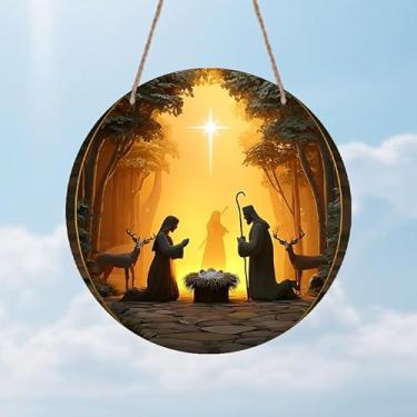 Imagem de Pôsteres e impressões 2D redondos de alumínio, decoração de parede e porta, noite santa, ótimo presente para colegas de trabalho, irmão, irmãs, amigos (com corda) (retrô)