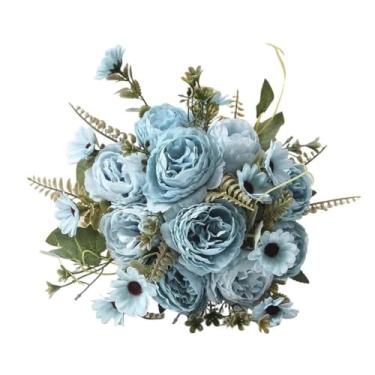 Imagem de Buquê de rosas artificiais de peônia para decoração de casa, centro de mesa, arranjos florais de plástico realistas, resistente ao desbotamento UV, decoração de festa em ambientes internos e externos