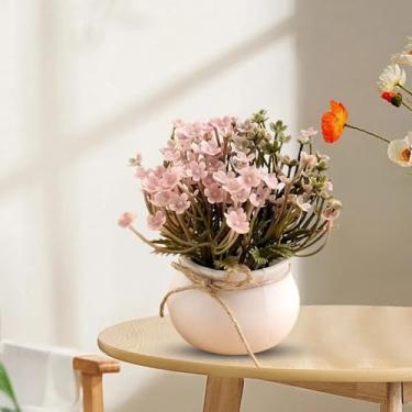 Imagem de 1 peça mini vaso artificial redondo plástico verde falso planta ornamento bonsai casa sala de estar mesa decoração paisagem (rosa, 10 x 5 * 5 cm)