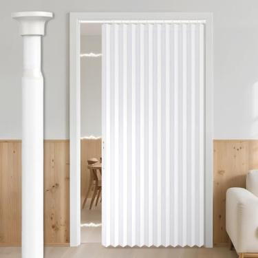 Imagem de Cortina magnética AJAZZ 100% blackout para porta sanfonada para porta de armário invisível aplicável quarto sala de estar porta (1 pacote, 137 L x 198 C, branco + varão)