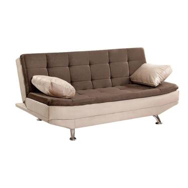 Imagem de Sofá Cama Valencia 3 Lugares Reclinável Veludo Bege Marfim E Marrom Chocolate - Star Confort Bege Marfim E Marrom Chocolate