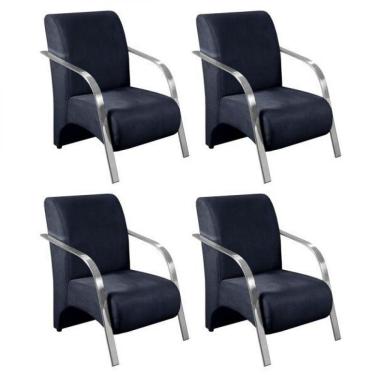 Imagem de Kit 4 Poltronas 1 Lugar Vênus Braço Pé Alumínio Azul Marinho