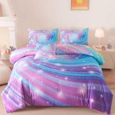 Imagem de ASKOTU Jogo de cama solteiro com estrelas roxas com glitter, conjunto de cama para meninas, tamanho solteiro