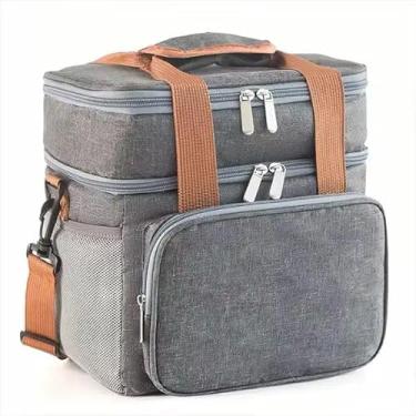 Imagem de Bolsa Térmica Dupla Camada com 5 Compartimentos, Alça Ajustável, Cinza e Azul, Mochila Portátil para Marmita, Academia, Trabalho, Escola (Cinza)