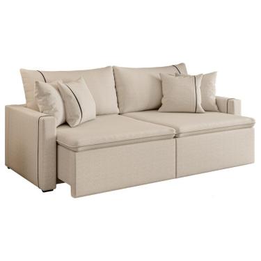 Imagem de Sofá Cama Retrátil 3 Lugares 2,10m Com Almofadas Linho Focus Areia